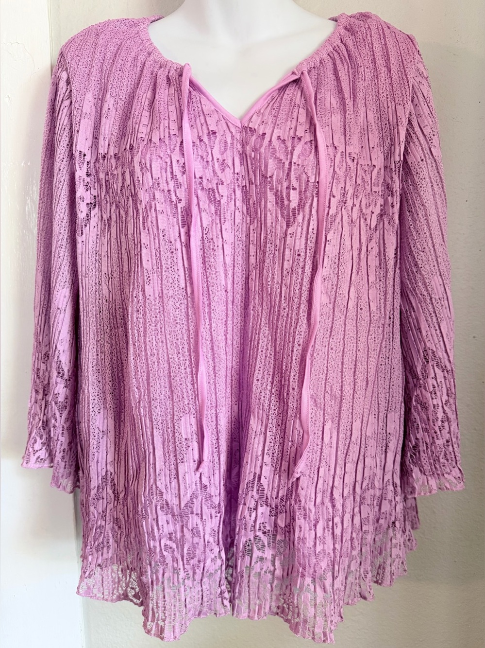 Est 1946 Lilac crinkled peasant blouse lace-patterned Medium